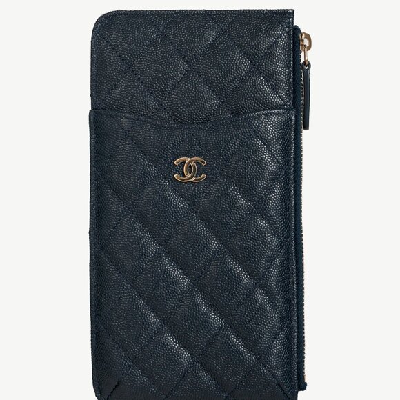 Chanel Navy Matelasse Caviar-Leather Classic Phone & Card Holder - Picture 2 of 12